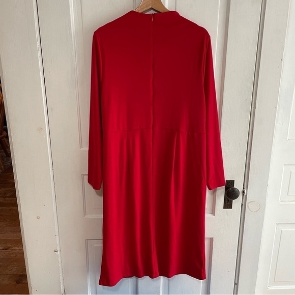 🥒 Eloquii Red Long Sleeve Ruched Sheath Mini Dress Leg Slit Red Women’s Plus 16 - Picture 3 of 11